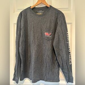 Vineyard Vines Men's Sz Medium Gray Football Whale Logo Long Sleeve T Shirt